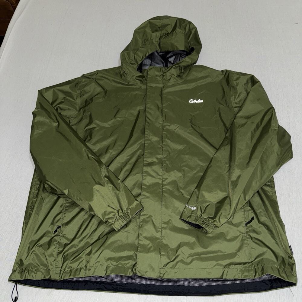 Cabelas XPG Rain Shell Jacket Men 3XL Green Hooded Winter Zip Pockets 4MOST EUC